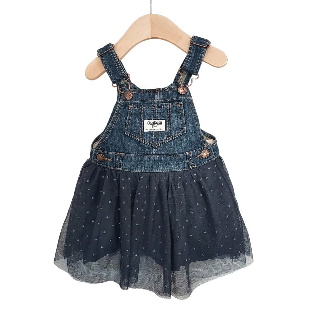 Oshkosh B'Gosh Denim Overalls w/Navy Tutu Skirt Size 12M
